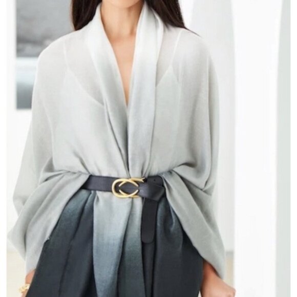 Cushnie Black White Ombre Print Fringe Polyester Rectangular Scarf - Picture 4 of 6